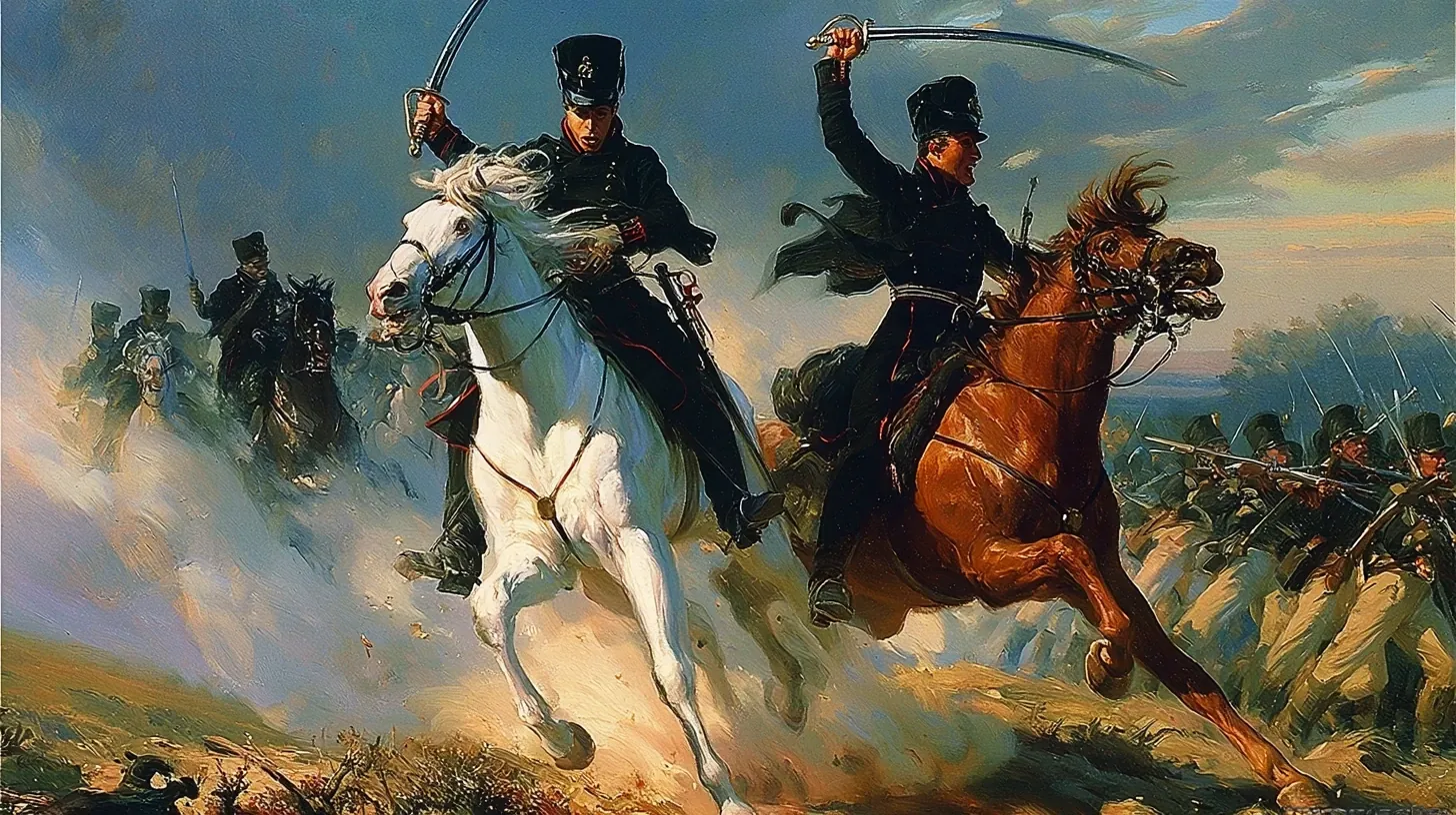 Reiter des Lützowschen Freikorps im Angriff, mit erhobenen Säbeln
